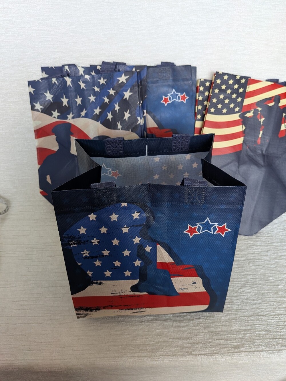 Patriotic Bags Set Of 12 - 4 Of Each Design Reusable Red Cream Blue  Never Used